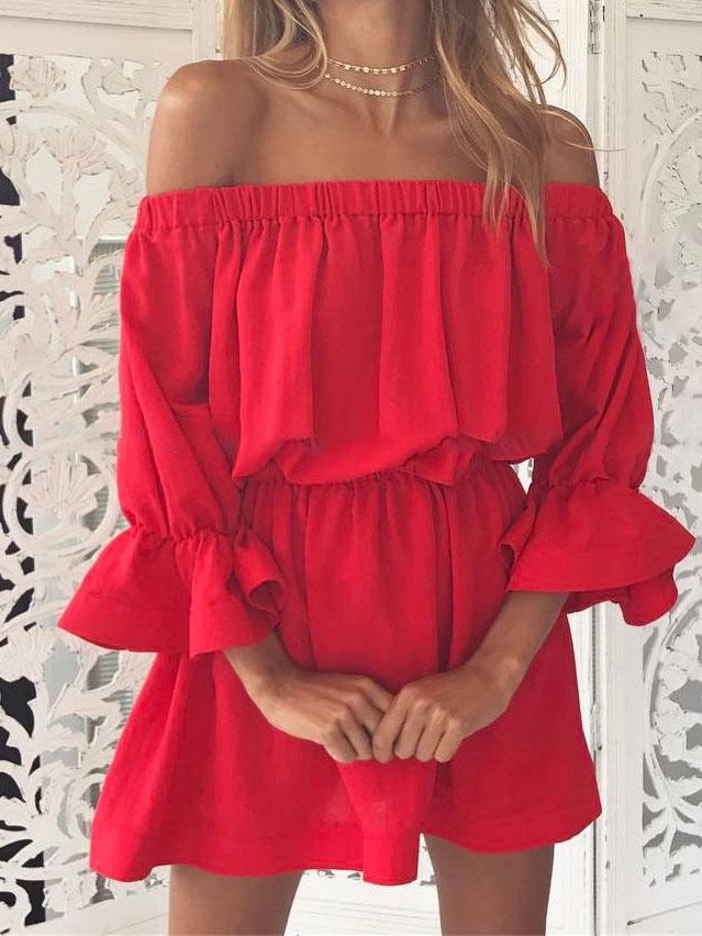 One shoulder Waisted Three-quarter Sleeve Dress - Mini Dresses - INS | Online Fashion Free Shipping Clothing, Dresses, Tops, Shoes - 04/06/2021 - Category_Mini Dresses - Color_Black