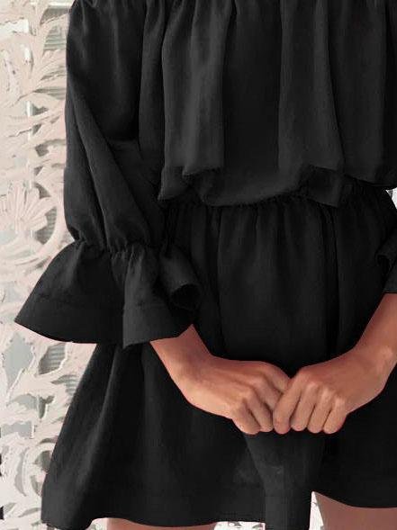 One shoulder Waisted Three-quarter Sleeve Dress - Mini Dresses - INS | Online Fashion Free Shipping Clothing, Dresses, Tops, Shoes - 04/06/2021 - Category_Mini Dresses - Color_Black