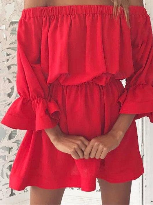 One shoulder Waisted Three-quarter Sleeve Dress - Mini Dresses - INS | Online Fashion Free Shipping Clothing, Dresses, Tops, Shoes - 04/06/2021 - Category_Mini Dresses - Color_Black