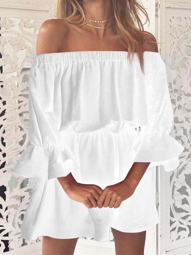 One shoulder Waisted Three-quarter Sleeve Dress - Mini Dresses - INS | Online Fashion Free Shipping Clothing, Dresses, Tops, Shoes - 04/06/2021 - Category_Mini Dresses - Color_Black