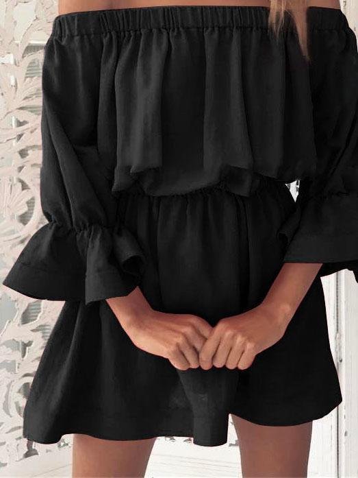 One shoulder Waisted Three-quarter Sleeve Dress - Mini Dresses - INS | Online Fashion Free Shipping Clothing, Dresses, Tops, Shoes - 04/06/2021 - Category_Mini Dresses - Color_Black