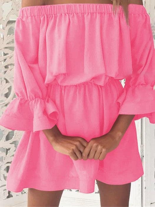 One shoulder Waisted Three-quarter Sleeve Dress - Mini Dresses - INS | Online Fashion Free Shipping Clothing, Dresses, Tops, Shoes - 04/06/2021 - Category_Mini Dresses - Color_Black