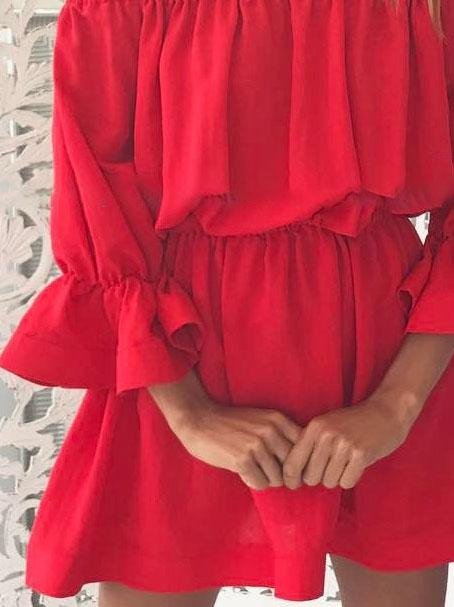 One shoulder Waisted Three-quarter Sleeve Dress - Mini Dresses - INS | Online Fashion Free Shipping Clothing, Dresses, Tops, Shoes - 04/06/2021 - Category_Mini Dresses - Color_Black