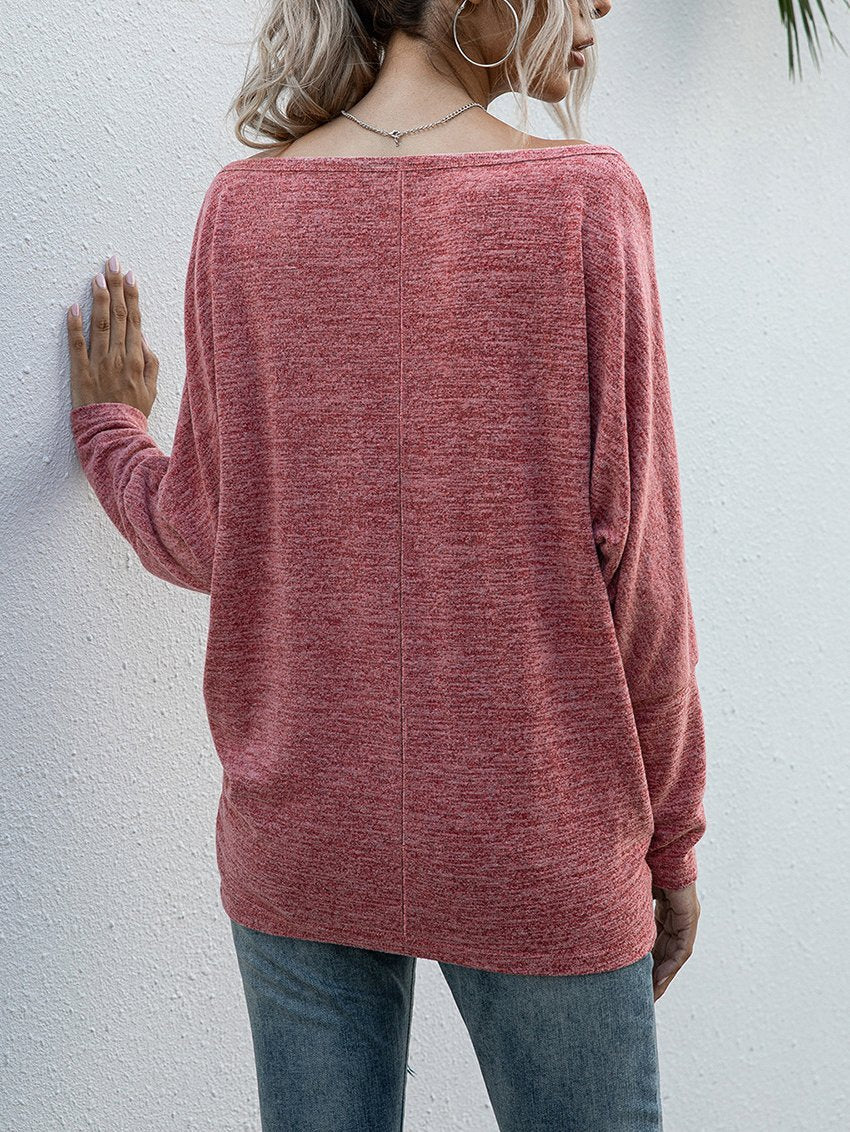 One-word Collar Long Sleeve Casual T-shirt - T-shirts - INS | Online Fashion Free Shipping Clothing, Dresses, Tops, Shoes - 19/07/2021 - 20-30 - color-blue