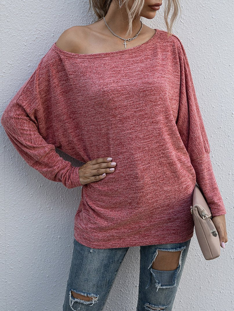 One-word Collar Long Sleeve Casual T-shirt - T-shirts - INS | Online Fashion Free Shipping Clothing, Dresses, Tops, Shoes - 19/07/2021 - 20-30 - color-blue