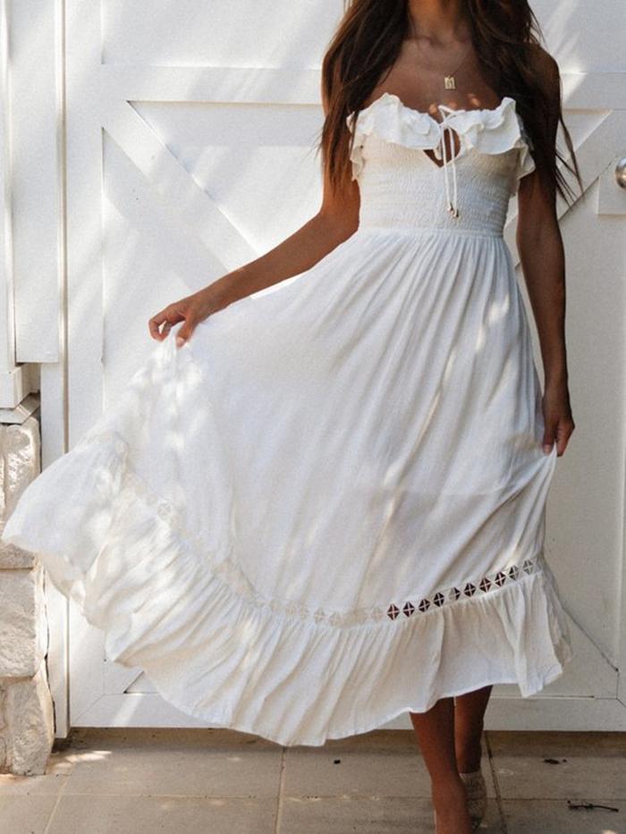 One-word Collar Solid Color Wrap Dress - Mini Dresses - INS | Online Fashion Free Shipping Clothing, Dresses, Tops, Shoes - 16/06/2021 - 30-40 - color-white