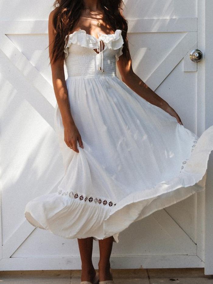 One-word Collar Solid Color Wrap Dress - Mini Dresses - INS | Online Fashion Free Shipping Clothing, Dresses, Tops, Shoes - 16/06/2021 - 30-40 - color-white