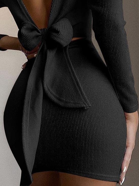 Open Back Bow Long Sleeve Dress - Mini Dresses - INS | Online Fashion Free Shipping Clothing, Dresses, Tops, Shoes - 11/06/2021 - Category_Mini Dresses - Color_Apricot