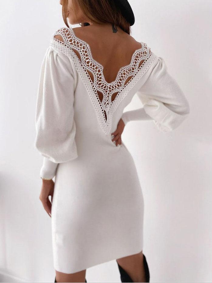 Open Back Cutout V-neck Dress - Mini Dresses - INS | Online Fashion Free Shipping Clothing, Dresses, Tops, Shoes - 10-20 - 25/06/2021 - color-black