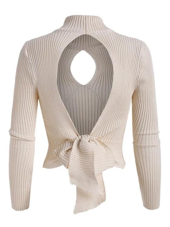 Open Back Ribbed Tie Cut Out Knitwear - INS | Online Fashion Free Shipping Clothing, Dresses, Tops, Shoes