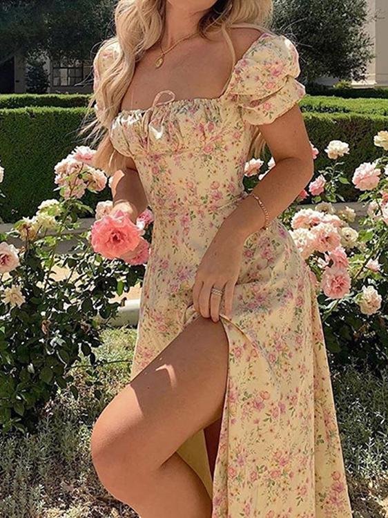 Open Back Slim Slit Floral Maxi Dress - Maxi Dresses - INS | Online Fashion Free Shipping Clothing, Dresses, Tops, Shoes - 09/04/2021 - Color_Apricot - Color_Light Blue