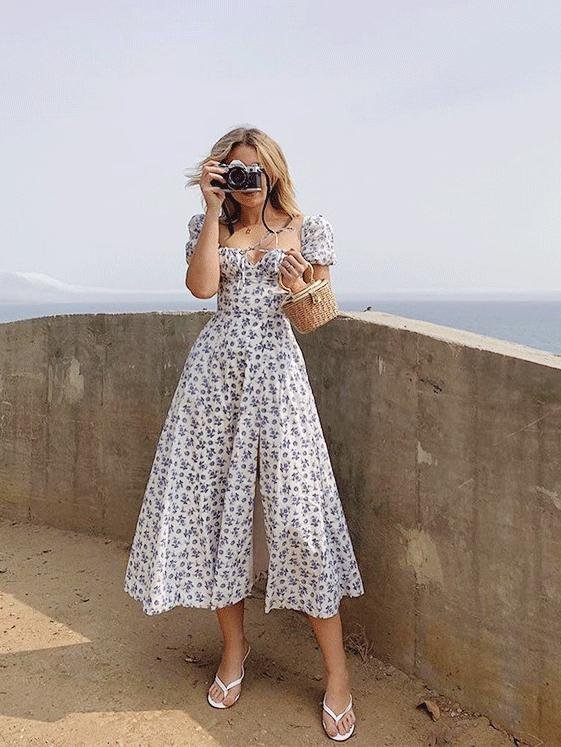 Open Back Slim Slit Floral Maxi Dress - Maxi Dresses - INS | Online Fashion Free Shipping Clothing, Dresses, Tops, Shoes - 09/04/2021 - Color_Apricot - Color_Light Blue