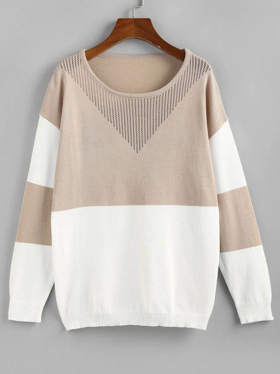 Openwork Colorblock Sweater - INS | Online Fashion Free Shipping Clothing, Dresses, Tops, Shoes