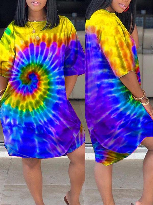 Oversied Crew Neck Mix Color Dye Pocket Casual Dress - Casual Dresses - INS | Online Fashion Free Shipping Clothing, Dresses, Tops, Shoes - 23/04/2021 - Casual Dresses - Color_Blue