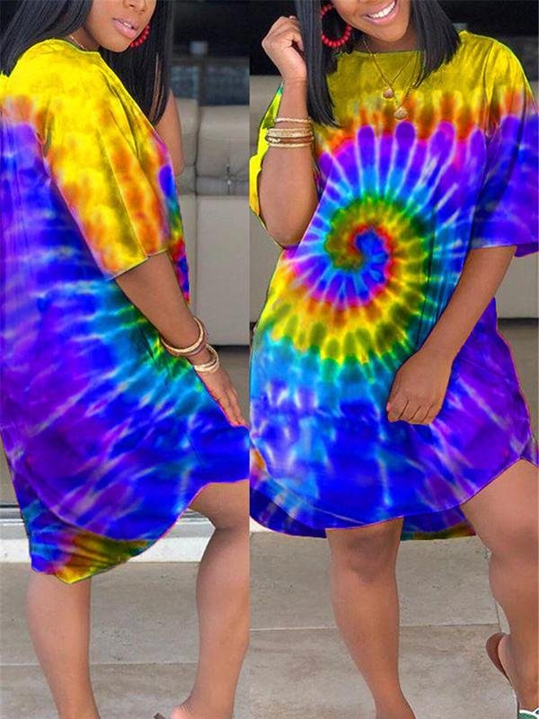 Oversied Crew Neck Mix Color Dye Pocket Casual Dress - Casual Dresses - INS | Online Fashion Free Shipping Clothing, Dresses, Tops, Shoes - 23/04/2021 - Casual Dresses - Color_Blue