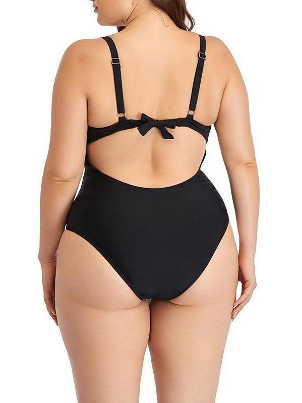 Oversized Mesh Hollow Plain One-piece Swimsuit - Plus Swimsuits - INS | Online Fashion Free Shipping Clothing, Dresses, Tops, Shoes - 22/04/2021 - Color_Black - Color_Blue