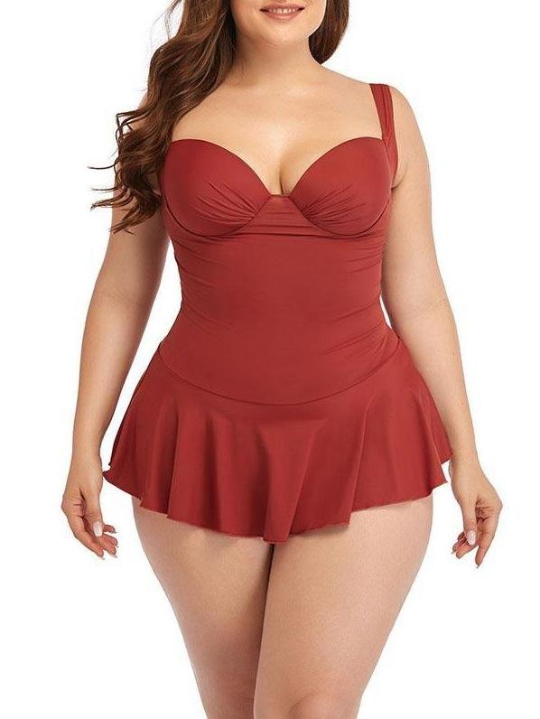 Oversized Swimsuit Wrap Skirt-style Solid Color Swimwear - Plus Swimsuits - INS | Online Fashion Free Shipping Clothing, Dresses, Tops, Shoes - 22/04/2021 - Color_Black - Color_Red