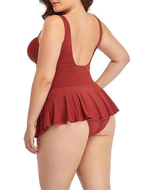 Oversized Swimsuit Wrap Skirt-style Solid Color Swimwear - Plus Swimsuits - INS | Online Fashion Free Shipping Clothing, Dresses, Tops, Shoes - 22/04/2021 - Color_Black - Color_Red