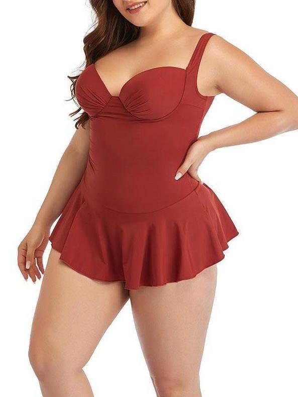 Oversized Swimsuit Wrap Skirt-style Solid Color Swimwear - Plus Swimsuits - INS | Online Fashion Free Shipping Clothing, Dresses, Tops, Shoes - 22/04/2021 - Color_Black - Color_Red