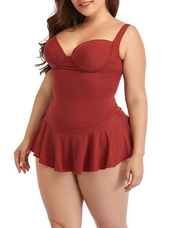 Oversized Swimsuit Wrap Skirt-style Solid Color Swimwear - Plus Swimsuits - INS | Online Fashion Free Shipping Clothing, Dresses, Tops, Shoes - 22/04/2021 - Color_Black - Color_Red
