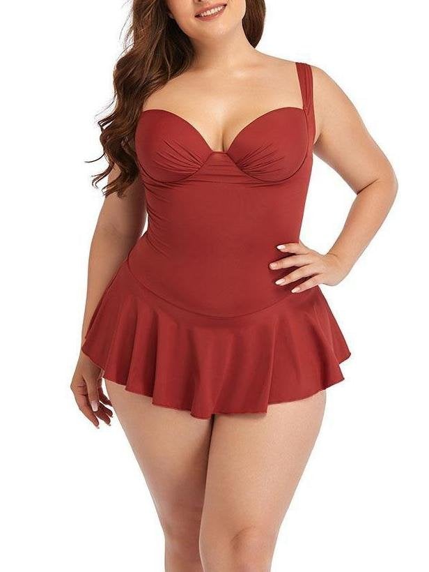 Oversized Swimsuit Wrap Skirt-style Solid Color Swimwear - Plus Swimsuits - INS | Online Fashion Free Shipping Clothing, Dresses, Tops, Shoes - 22/04/2021 - Color_Black - Color_Red