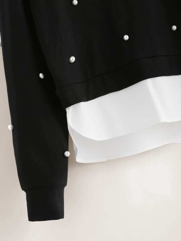 Pearl Beading 2 In 1 Sweatshirt - Sweatshirts - INS | Online Fashion Free Shipping Clothing, Dresses, Tops, Shoes - 01/02/2021 - Black - Casual