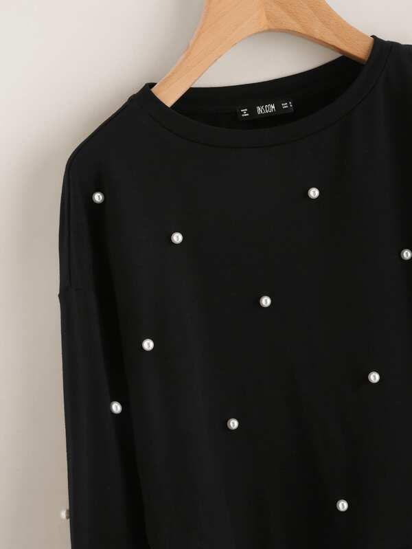 Pearl Beading 2 In 1 Sweatshirt - Sweatshirts - INS | Online Fashion Free Shipping Clothing, Dresses, Tops, Shoes - 01/02/2021 - Black - Casual
