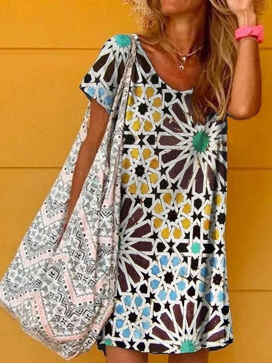 Plaid Flower Print Short Sleeve Casual Dress - Mini Dresses - INS | Online Fashion Free Shipping Clothing, Dresses, Tops, Shoes - 07/06/2021 - Category_Mini Dresses - Color_Yellow