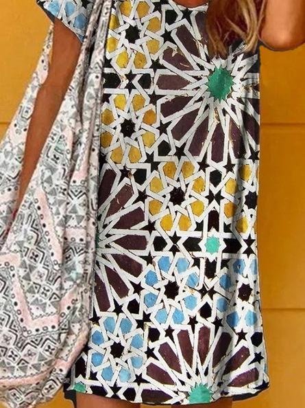 Plaid Flower Print Short Sleeve Casual Dress - Mini Dresses - INS | Online Fashion Free Shipping Clothing, Dresses, Tops, Shoes - 07/06/2021 - Category_Mini Dresses - Color_Yellow