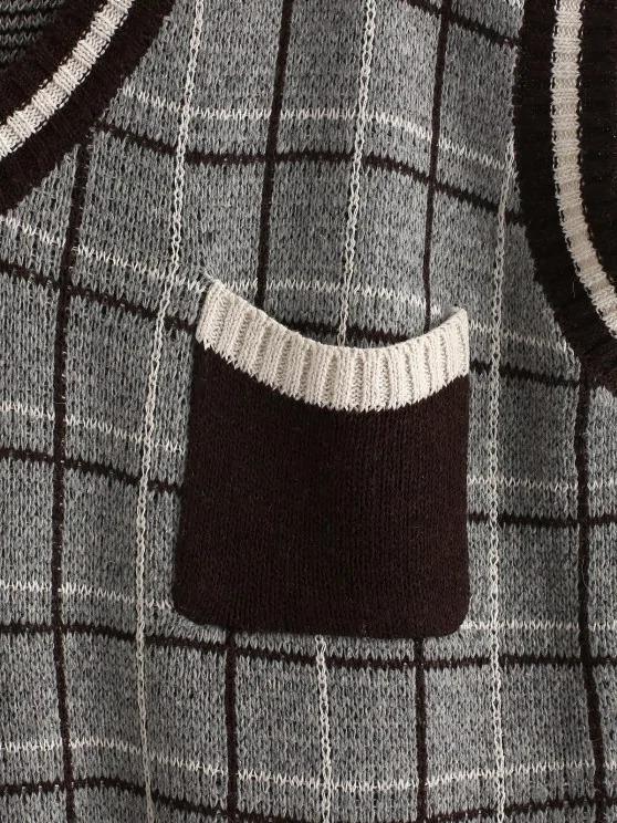 Plaid Front Pocket Striped Trim Sweater Vest - INS | Online Fashion Free Shipping Clothing, Dresses, Tops, Shoes