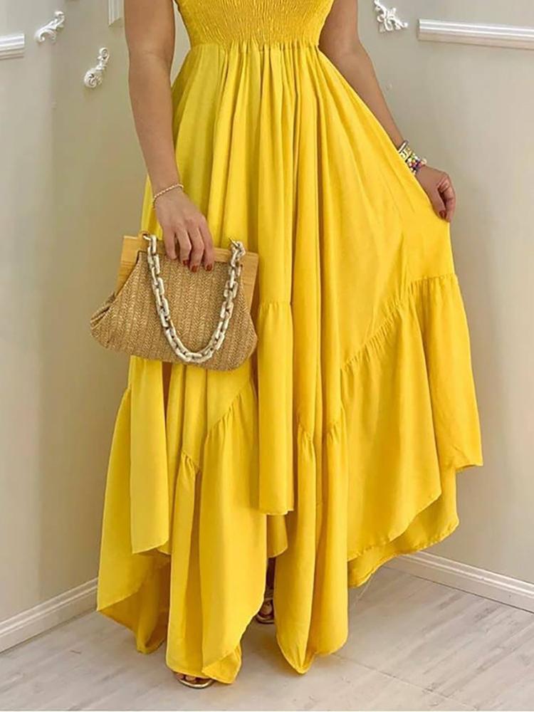 Plain Sleeveless Ruched Maxi Dress - Maxi Dresses - INS | Online Fashion Free Shipping Clothing, Dresses, Tops, Shoes - 28/04/2021 - Color_White - Color_Yellow