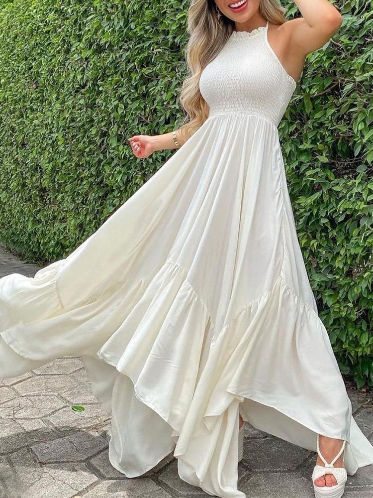 Plain Sleeveless Ruched Maxi Dress - Maxi Dresses - INS | Online Fashion Free Shipping Clothing, Dresses, Tops, Shoes - 28/04/2021 - Color_White - Color_Yellow