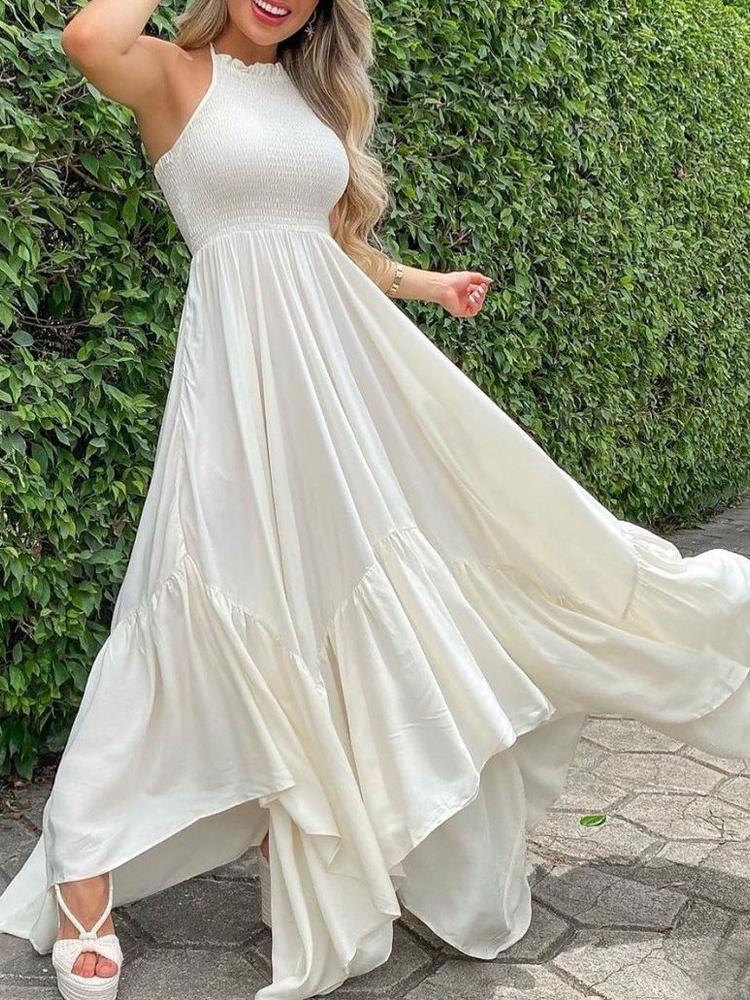Plain Sleeveless Ruched Maxi Dress - Maxi Dresses - INS | Online Fashion Free Shipping Clothing, Dresses, Tops, Shoes - 28/04/2021 - Color_White - Color_Yellow