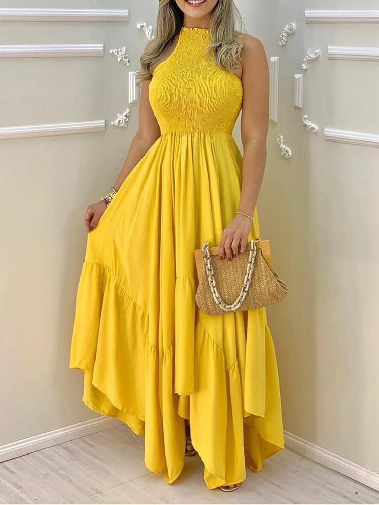 Plain Sleeveless Ruched Maxi Dress - Maxi Dresses - INS | Online Fashion Free Shipping Clothing, Dresses, Tops, Shoes - 28/04/2021 - Color_White - Color_Yellow