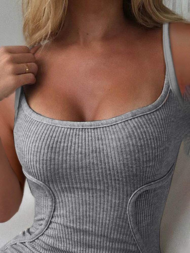 Plain Spaghetti Strap Ribbed Jumpsuit - Jumpsuits & Rompers - INS | Online Fashion Free Shipping Clothing, Dresses, Tops, Shoes - 30/04/2021 - Color_Gray - JUM210430068