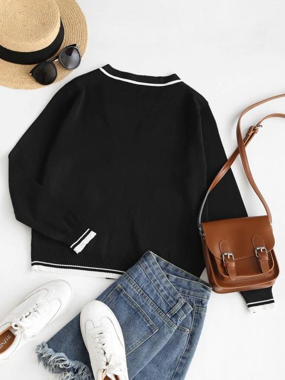 Plunge Contrast Knit Pocket Cardigan - INS | Online Fashion Free Shipping Clothing, Dresses, Tops, Shoes