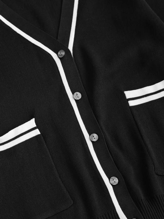 Plunge Contrast Knit Pocket Cardigan - INS | Online Fashion Free Shipping Clothing, Dresses, Tops, Shoes