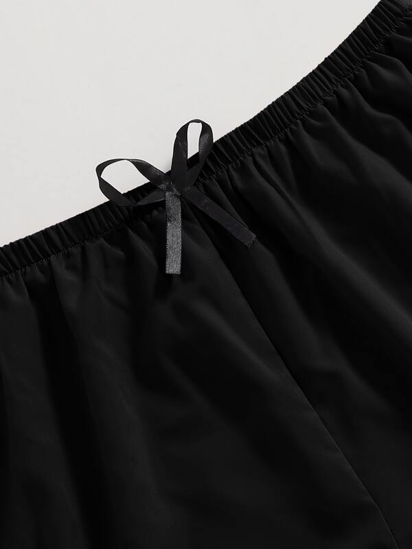 Plus Contrast Lace Bow Front PJ Set - INS | Online Fashion Free Shipping Clothing, Dresses, Tops, Shoes