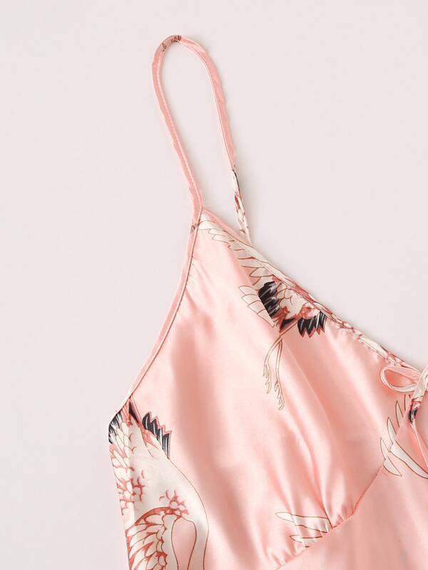 Plus Crane Print Satin Slip Dress - INS | Online Fashion Free Shipping Clothing, Dresses, Tops, Shoes