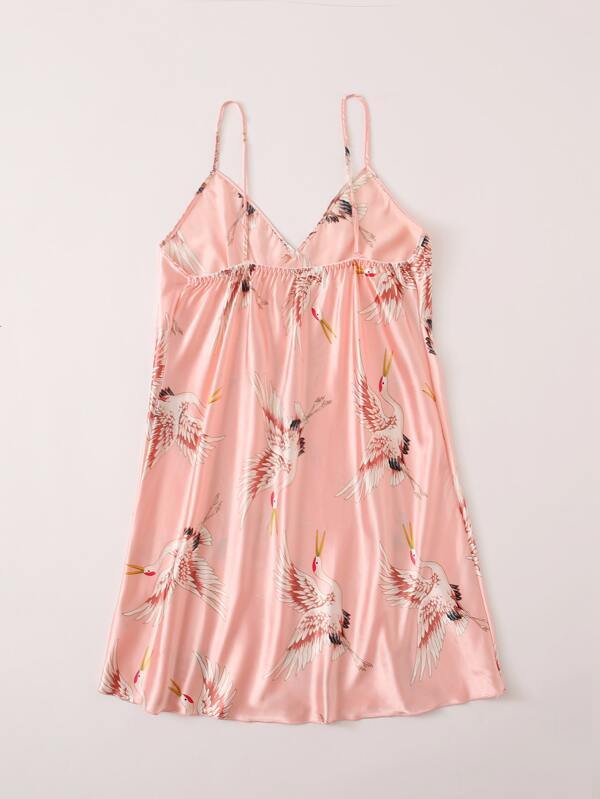 Plus Crane Print Satin Slip Dress - INS | Online Fashion Free Shipping Clothing, Dresses, Tops, Shoes