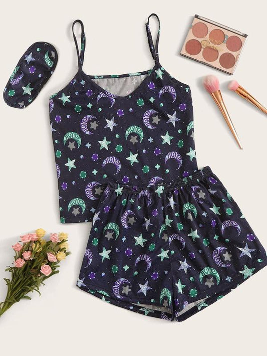 Plus Galaxy Print PJ Set & Eye Cover - INS | Online Fashion Free Shipping Clothing, Dresses, Tops, Shoes