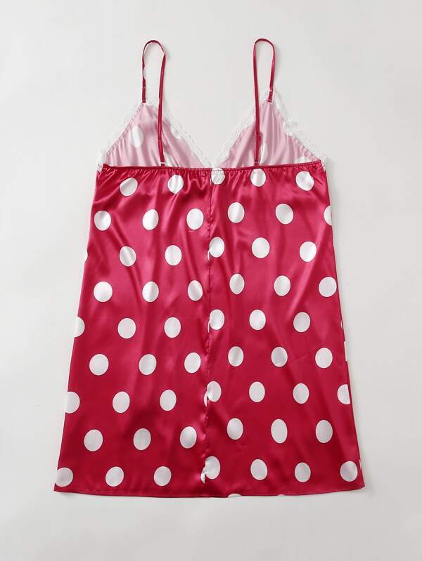 Plus Lace Panel Polka Dot Satin Cami Night Dress - INS | Online Fashion Free Shipping Clothing, Dresses, Tops, Shoes