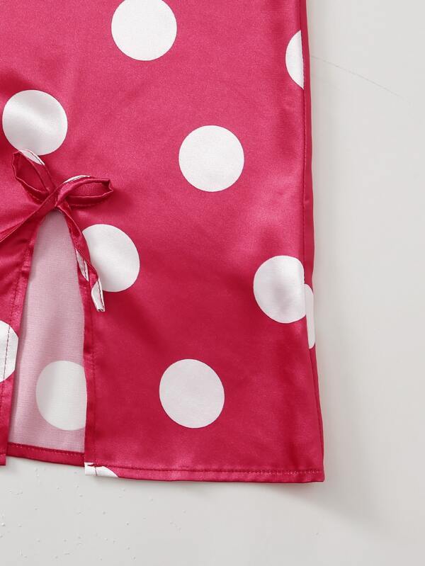 Plus Lace Panel Polka Dot Satin Cami Night Dress - INS | Online Fashion Free Shipping Clothing, Dresses, Tops, Shoes