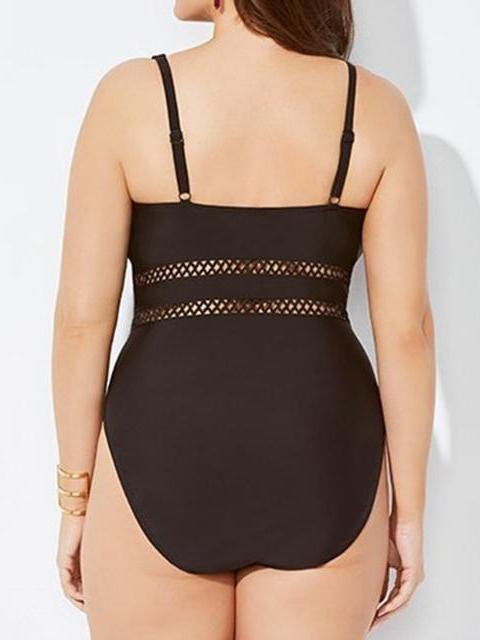 Plus Size Mesh Color Hollow One-Piece Swimsuit - Plus Swimsuits - INS | Online Fashion Free Shipping Clothing, Dresses, Tops, Shoes - 21/04/2021 - Catagory_Plus Swimsuits - Color_Black