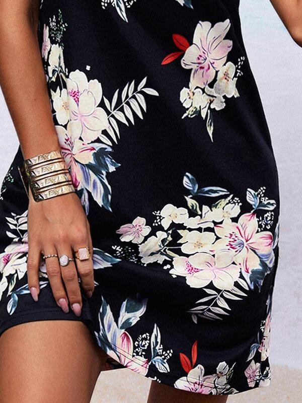 Pocket Print Round Neck Sleeveless Dress - Mini Dresses - INS | Online Fashion Free Shipping Clothing, Dresses, Tops, Shoes - 10/06/2021 - Color_Black - Color_White
