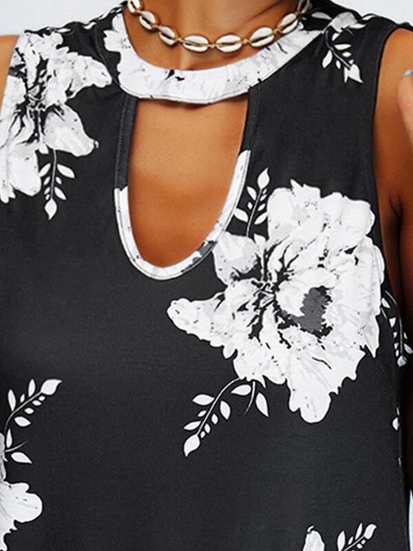 Pocket Print Round Neck Sleeveless Dress - Mini Dresses - INS | Online Fashion Free Shipping Clothing, Dresses, Tops, Shoes - 10/06/2021 - Color_Black - Color_White