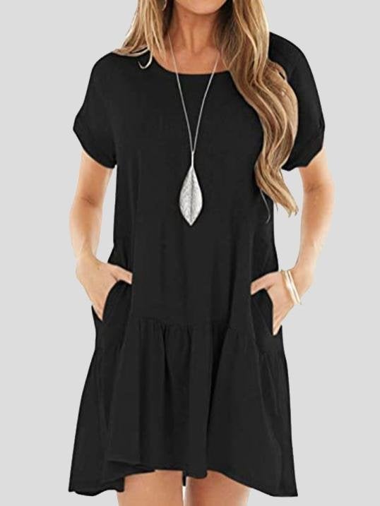 Pocket Short Sleeve Mini Dress - Mini Dresses - INS | Online Fashion Free Shipping Clothing, Dresses, Tops, Shoes - 20-30 - 22/06/2021 - color-black