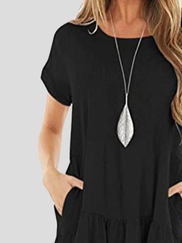 Pocket Short Sleeve Mini Dress - Mini Dresses - INS | Online Fashion Free Shipping Clothing, Dresses, Tops, Shoes - 20-30 - 22/06/2021 - color-black