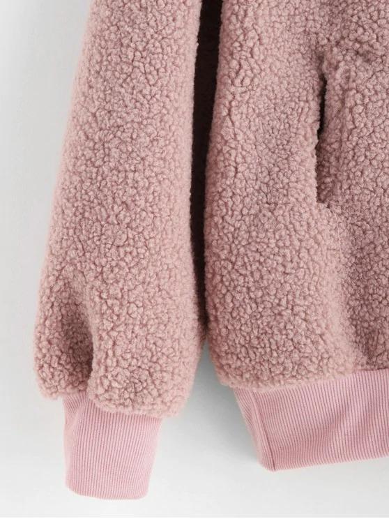 Pocket V Neck Drop Shoulder Fluffy Teddy Sweatshirt - INS | Online Fashion Free Shipping Clothing, Dresses, Tops, Shoes