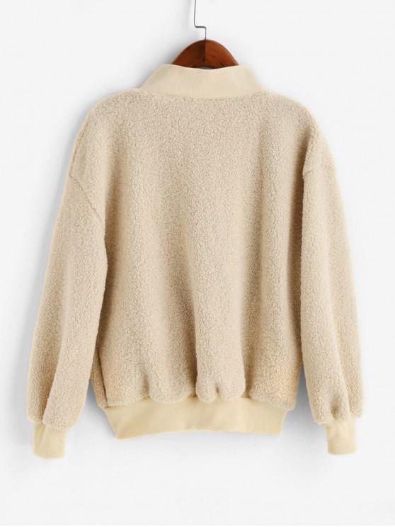 Pocket V Neck Drop Shoulder Fluffy Teddy Sweatshirt - INS | Online Fashion Free Shipping Clothing, Dresses, Tops, Shoes